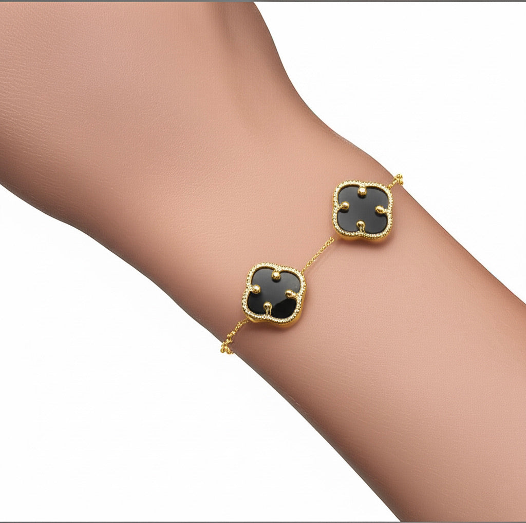 10K Gold Black Inspired Style Clover Bracelet