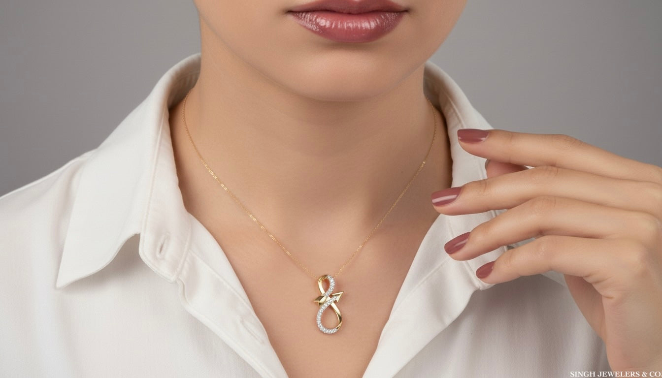 10k infinity arrow diamond pendant on chain