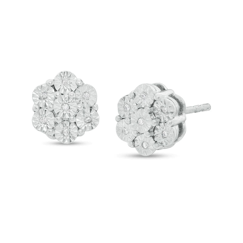 Sterling Silver Flower Set Diamond Earrings