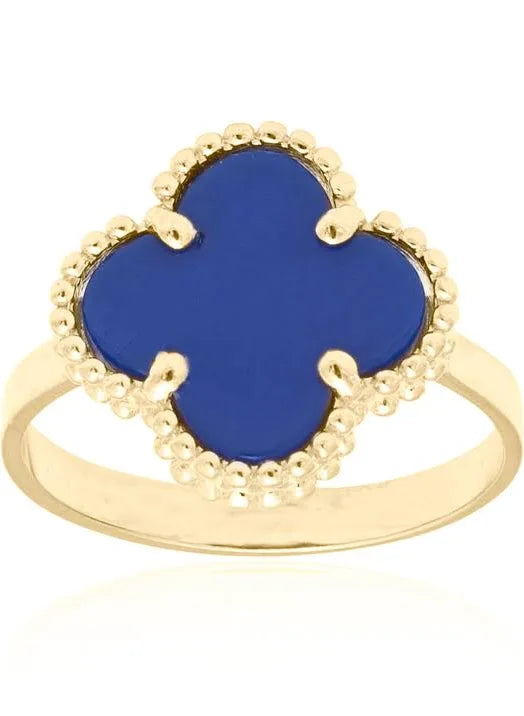 10K Yellow Gold Blue Clover Split Shank Ring