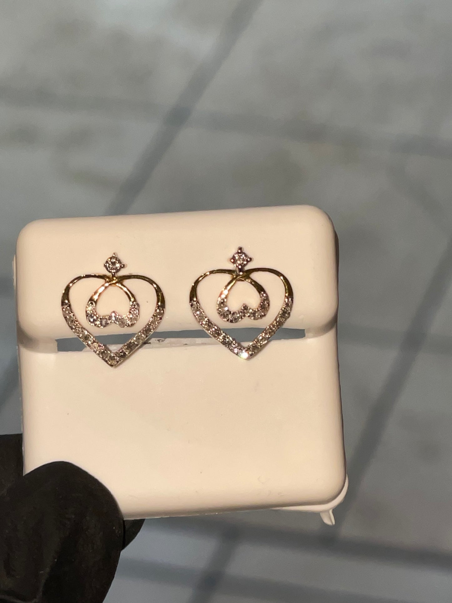 10K Yellow Gold Diamond Heart Earrings