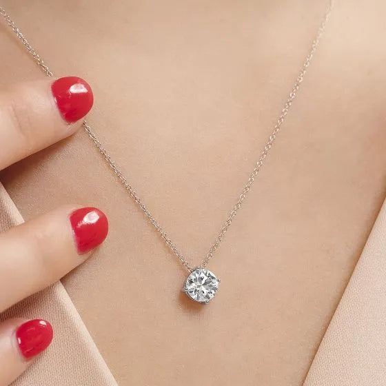Sterling Silver Moissanite Round Solitaire Pendant – 0.25 CT, 18-inch Chain