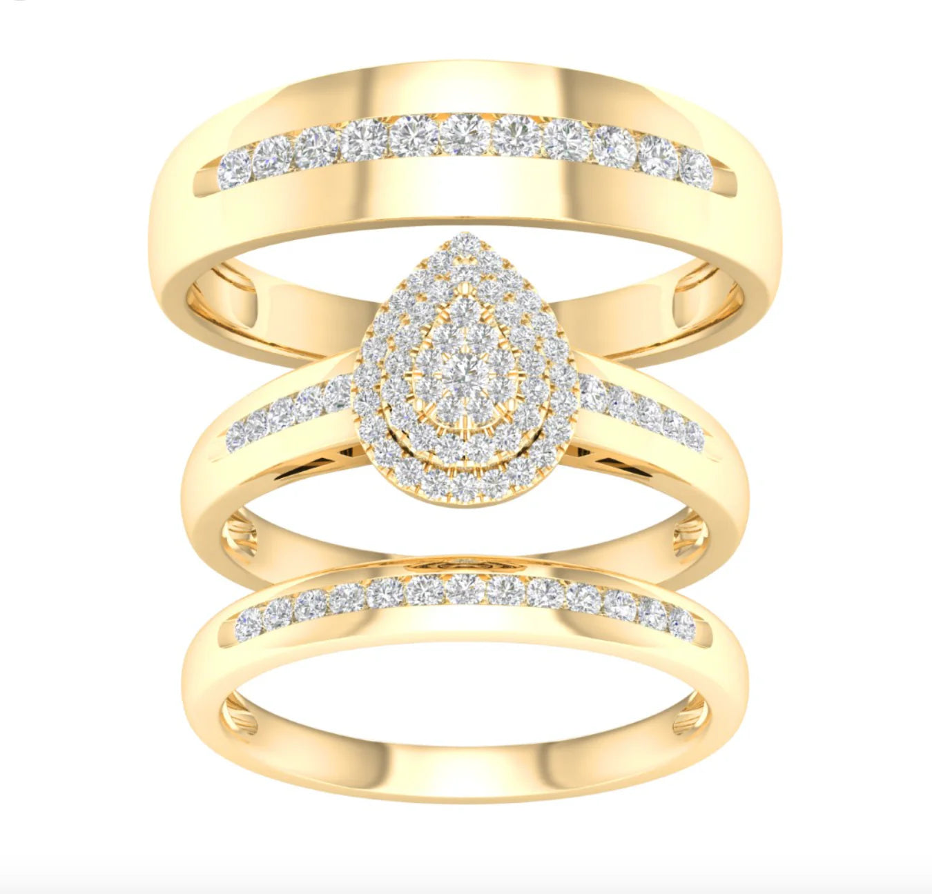 10K Pear 1/2 Cttw Diamond Trio Ring 1/2 CTW Set