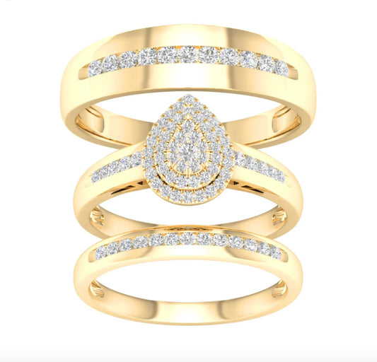 10K Pear 1/2 Cttw Diamond Trio Ring 1/2 CTW Set