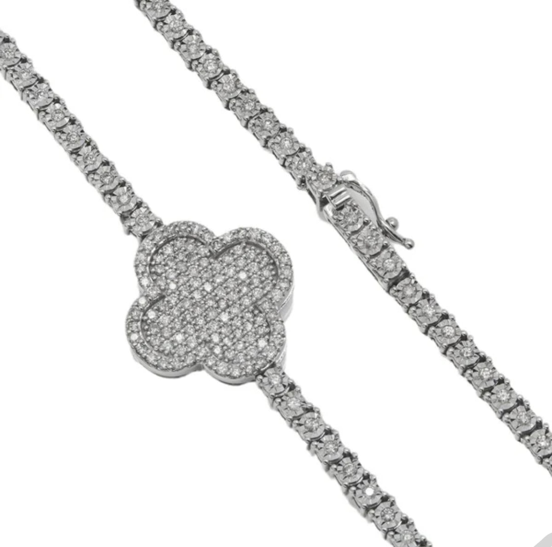 925 Sterling Silver 3mm Clover Moissanite Necklace - 15.96 Cttw, 18” Chain