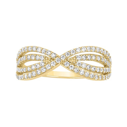 14K Yellow Gold Crossover Ring with White Sapphires