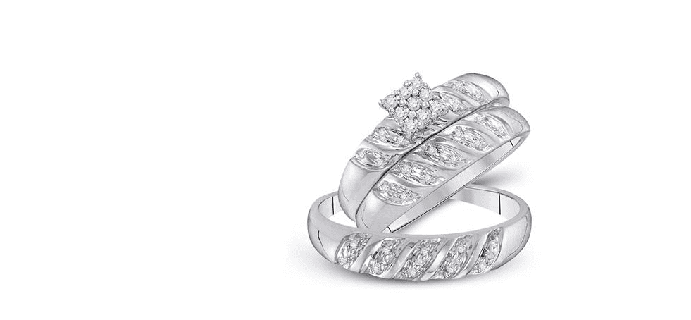 10K Gold Matching Diamond Trio Ring Set – 1/10 CTW