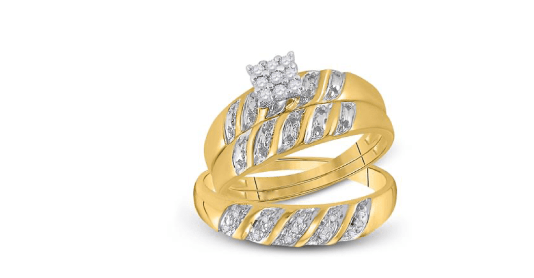 10K Gold Matching Diamond Trio Ring Set – 1/10 CTW
