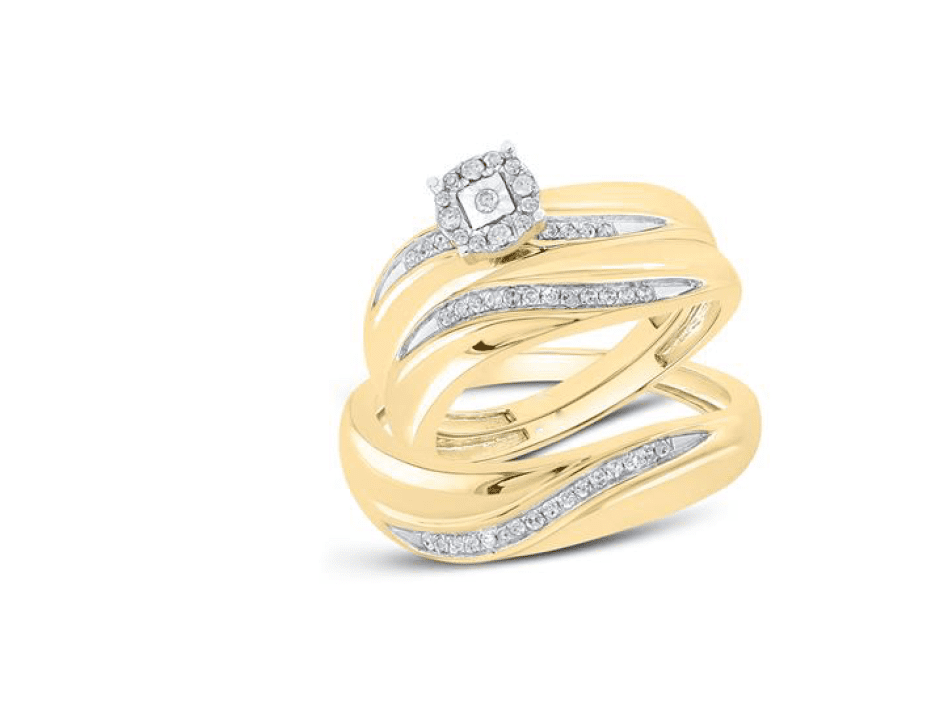 10K White Gold Solitaire Diamond Trio Bridal Set – 1/5 Cttw Matching Rings