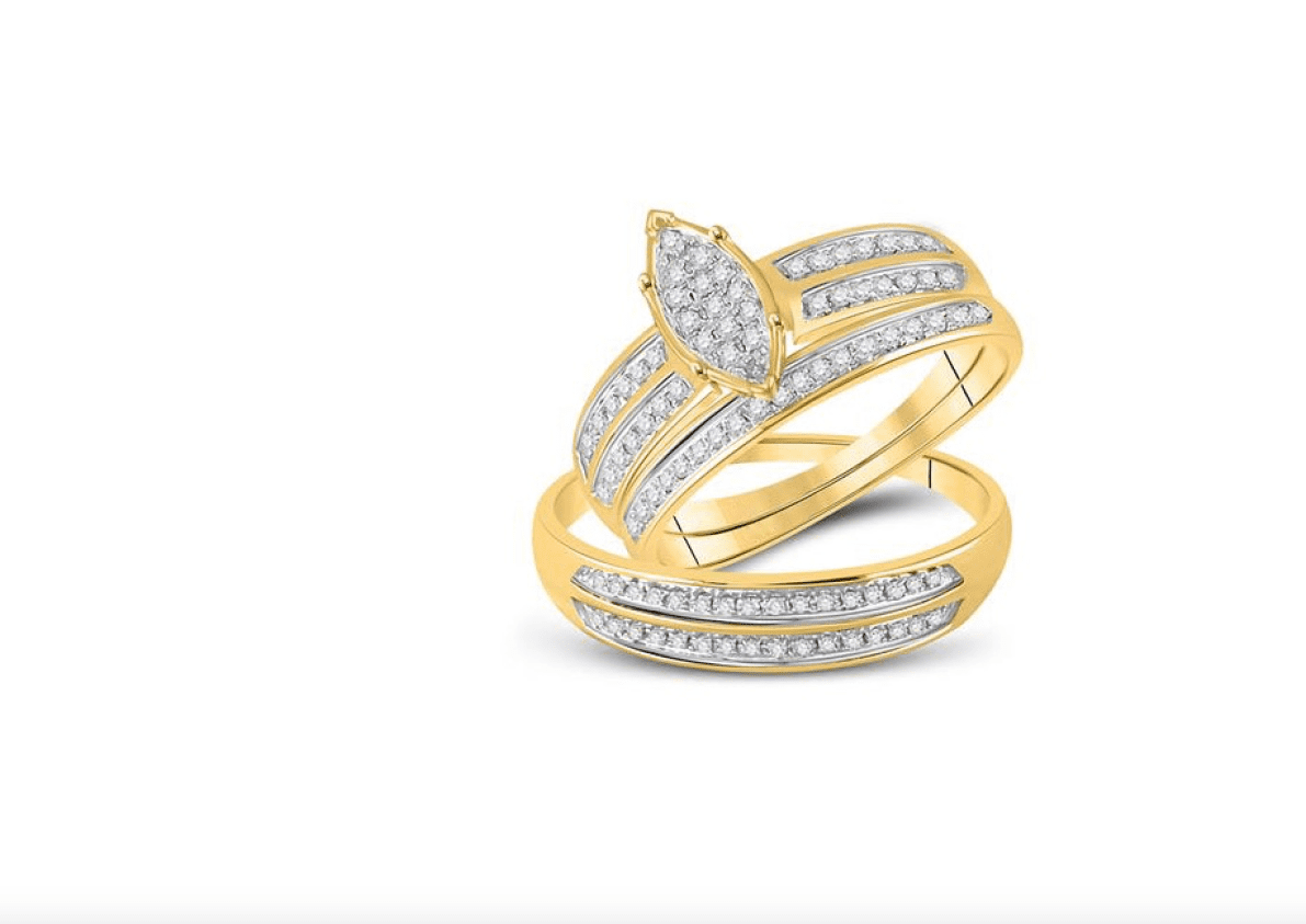 10K Gold Marquise Diamond Bridal Trio Set – 1/4 CTW