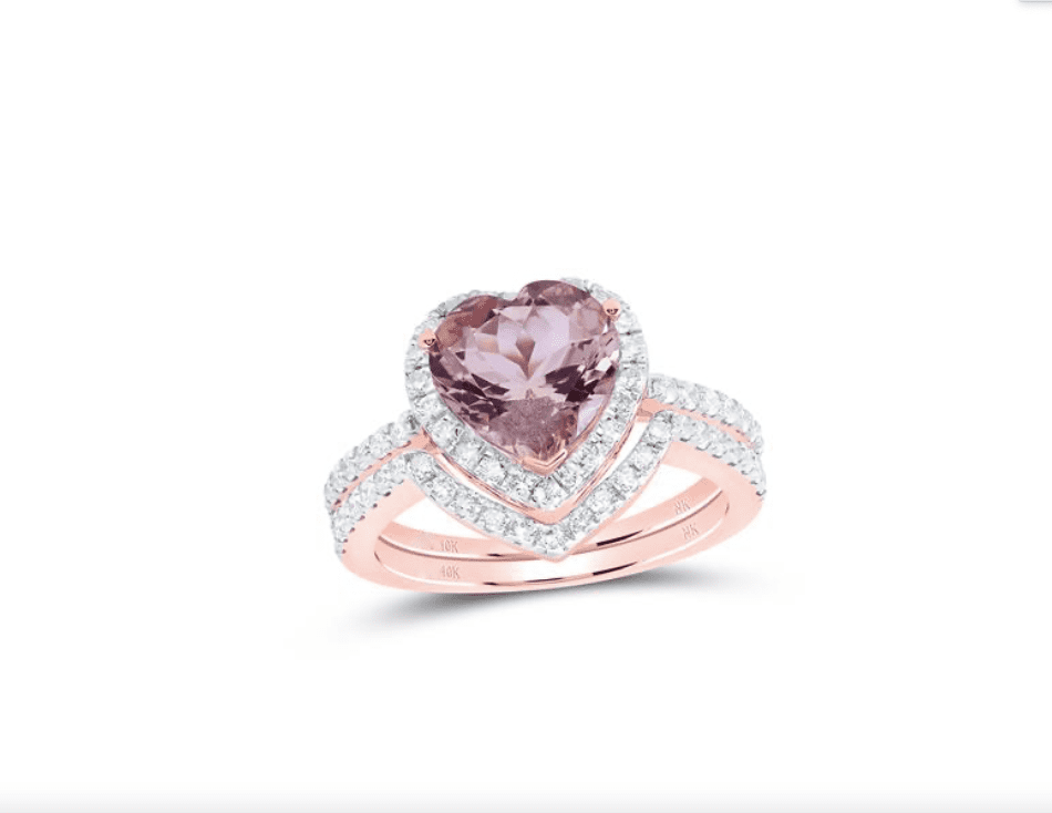 10K Rose Gold Morganite & Diamond Trio Bridal Set – 1/2 Ct