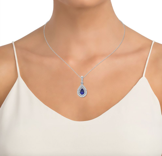14K Blue Sapphire Diamond Pendant