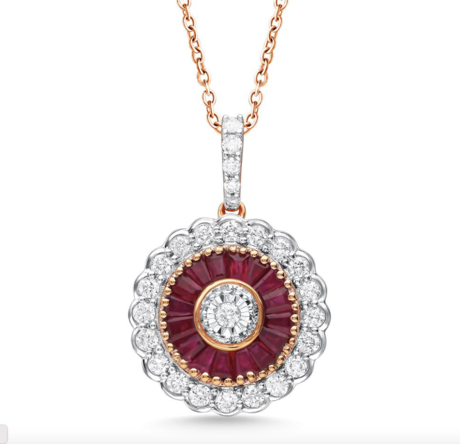 14K Emerald Cut Ruby Diamond Pendant