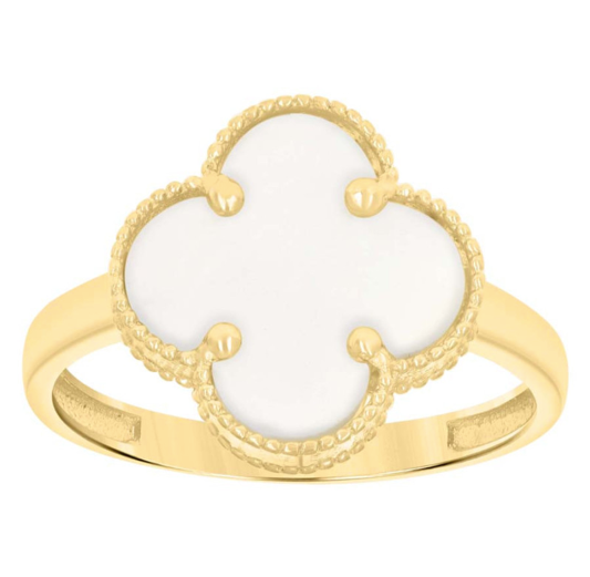 10k 12mm Clover White Ring