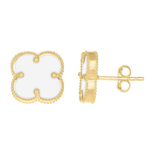 10k Yellow Gold Clover White Earrings