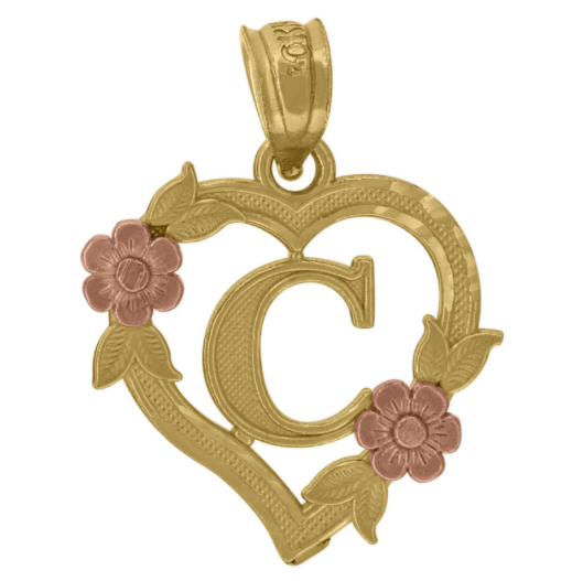 10k Roses Initial C Heart Charm