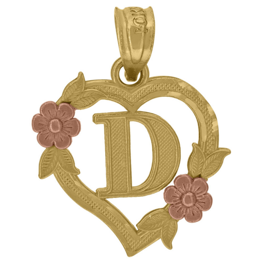 10K Roses Initial D Heart Charm