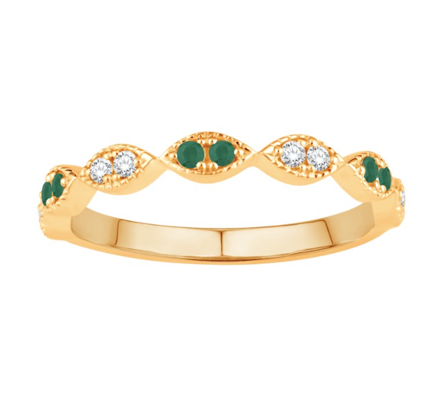 14K Yellow Gold Emerald Fashion Diamond Band