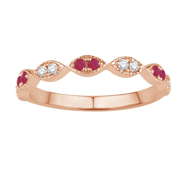 14K Rose Gold Ruby Fashion Diamond Band