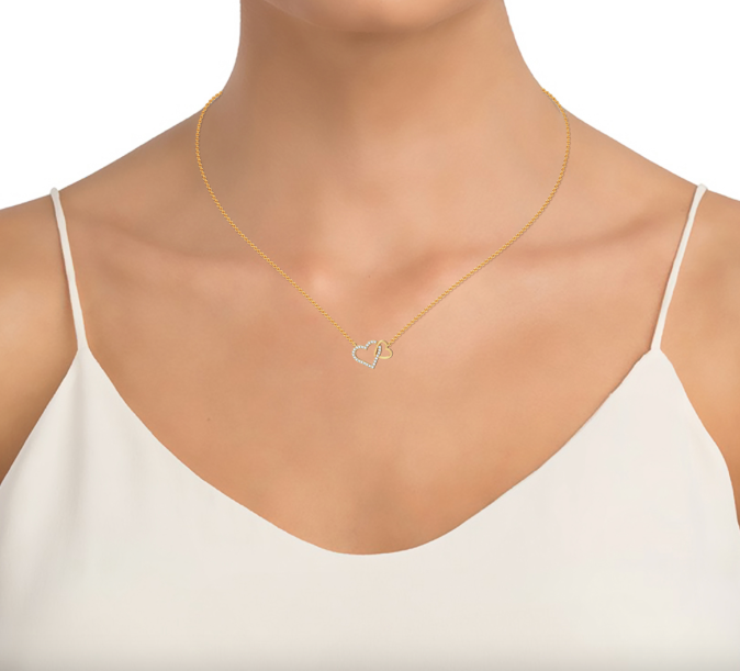 10K Double Heart Diamond Necklace