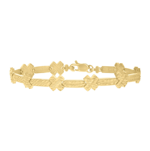 10K Yellow Gold X Link Diamond Cut Ladies Bracelet - 7 Inches