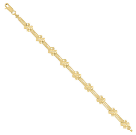 10K Yellow Gold X Link Diamond Cut Ladies Bracelet - 7 Inches