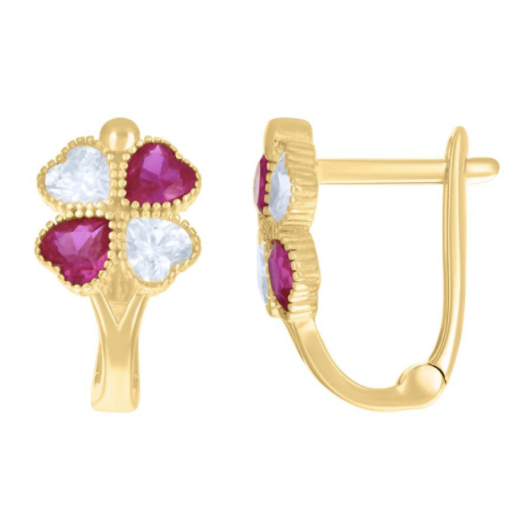 10K Yellow Gold Heart Flower Earrings