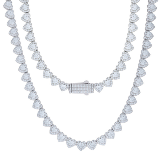 925 Sterling Silver Womens Cubic-Zirconia Heart Tennis Chain