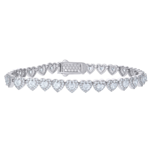 925 Sterling Silver Womens Cubic-Zirconia Heart Tennis Chain