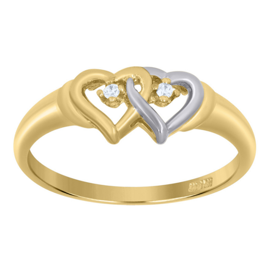 14K Double Hearts Cubic Zirconia Ring