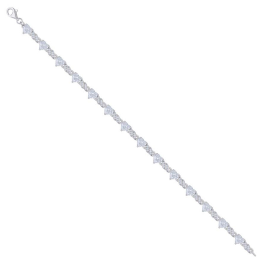 Sterling Silver Ladies Heart Round Cubic-Zirconia Heart Tennis Bracelet