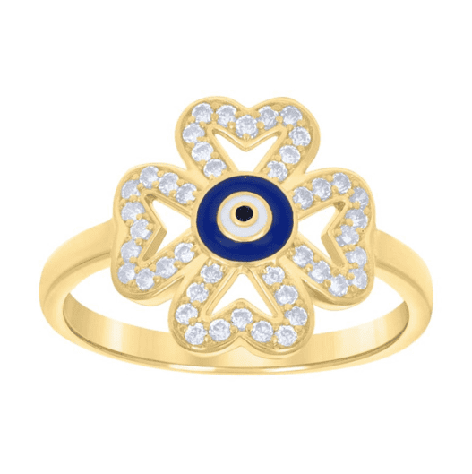 10K Good Luck Evil Eye Blue Black Clover Ring