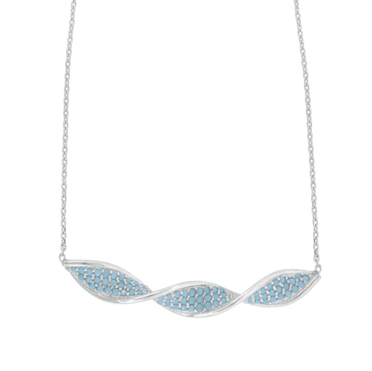 Sterling Silver Turquoise Rolo Link Fashion Twisted Bar Necklace