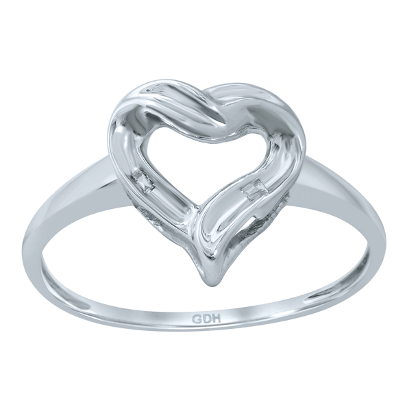 A 10K white gold diamond promise ring with a heart-shaped center diamond and smaller diamonds around the band.
