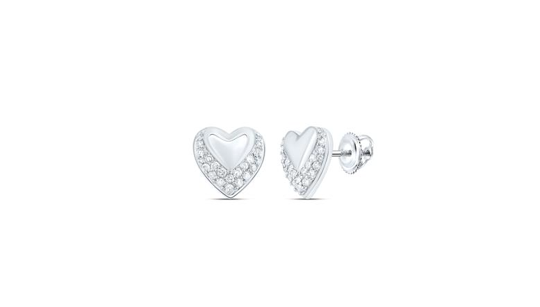 10k Heart Diamond Stud Earrings