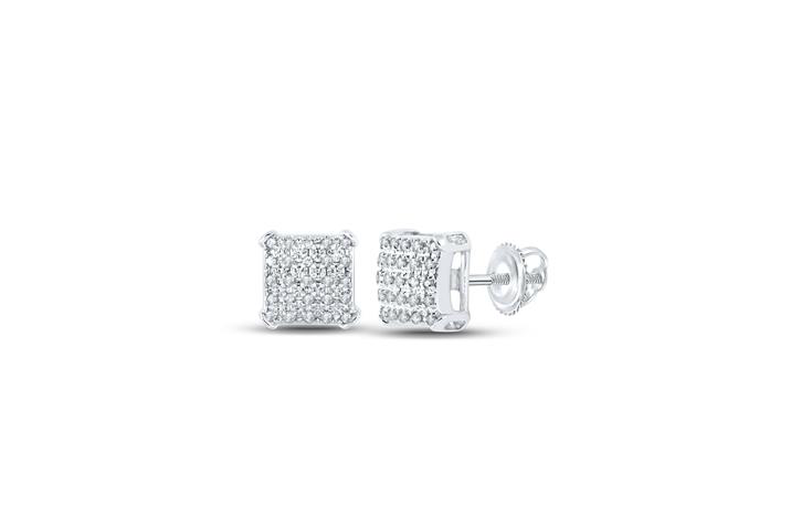 10K Square Round Diamond Earrings