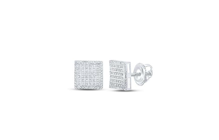 10k Gold Round Diamond Square Earrings