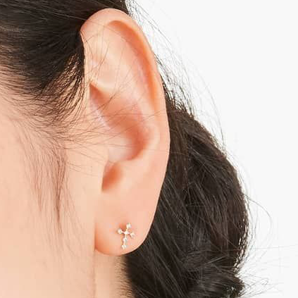 10K Petite Round Diamond Cross Earrings Studs