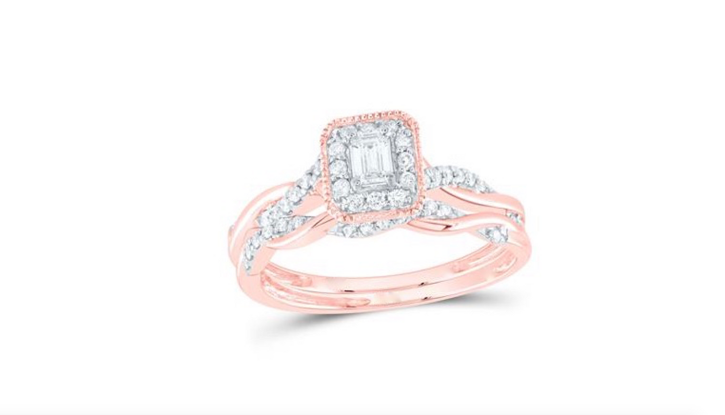 14K Emerald Halo Bridal Duo Ring Set 1/3 CT