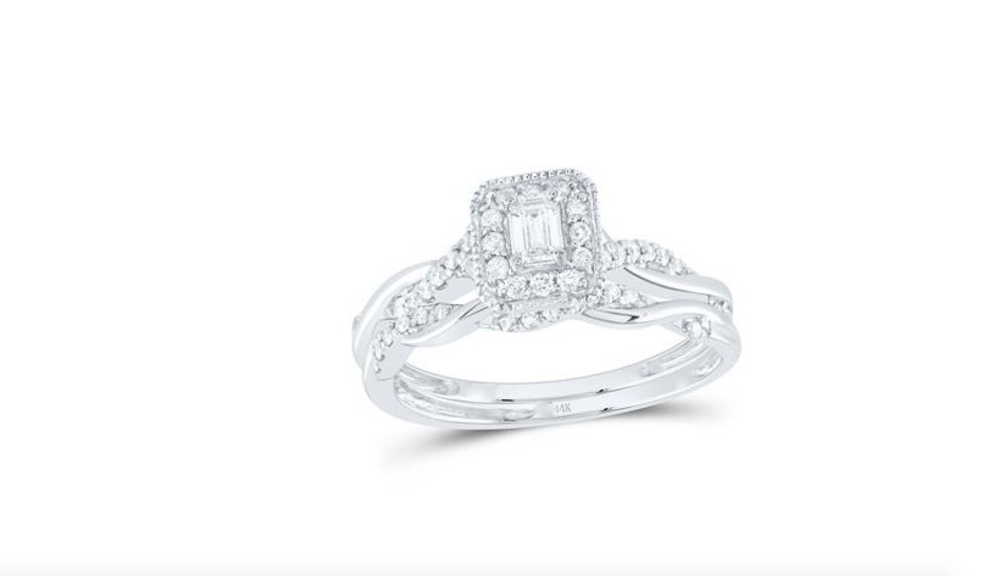 14K Emerald Halo Bridal Duo Ring Set 1/3 CT
