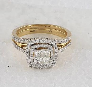 14K Princess Halo Bridal Duo 1 Cttw Diamond Ring Set
