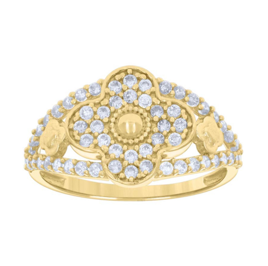 10K Gold CZ Clover Ring – Lucky Four-Leaf Design