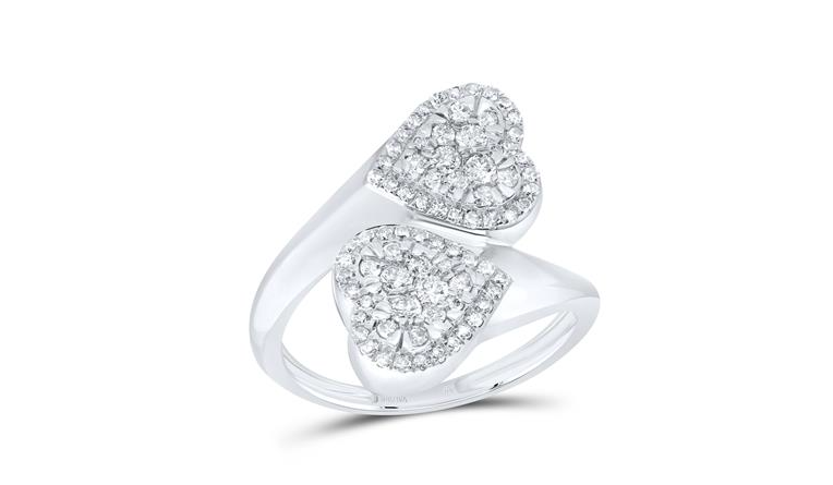 10K Double Hearts Bypass Shank Ring