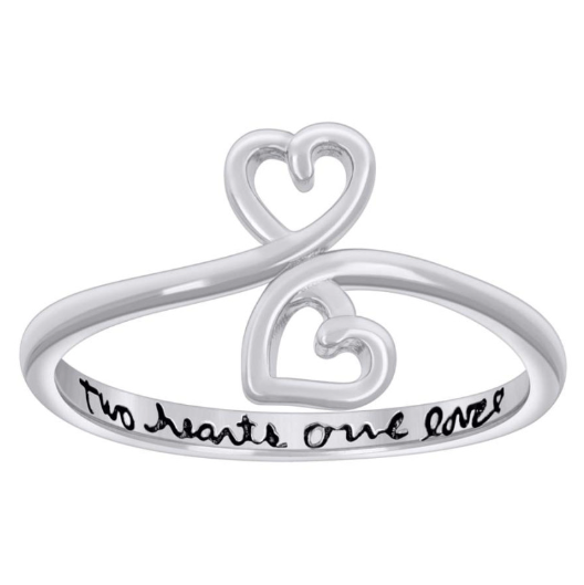Sterling Silver Two Hearts One Love Hearts Ring