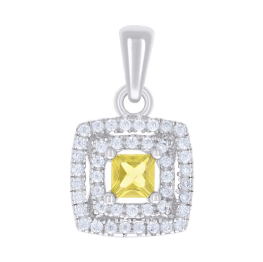 Sterling Silver Yellow White Princess-Cut Round White Sapphires Square Fashion Pendant