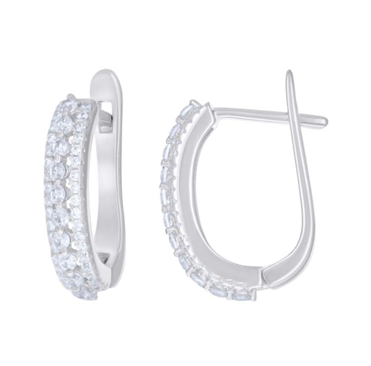 Sterling Silver White Sapphires U-Shape Hoop Earrings