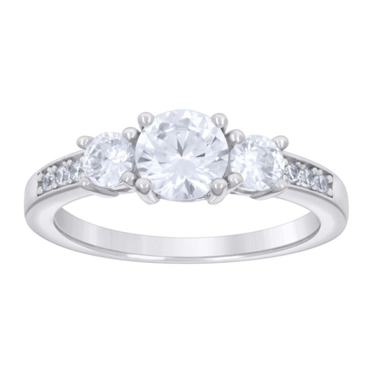 Sterling Silver 3-Stone White Sapphires Engagement Ring