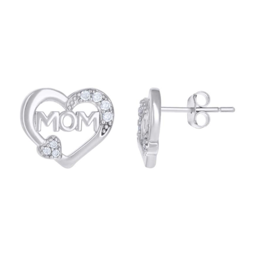 Sterling Silver MOM White Sapphires Earrings