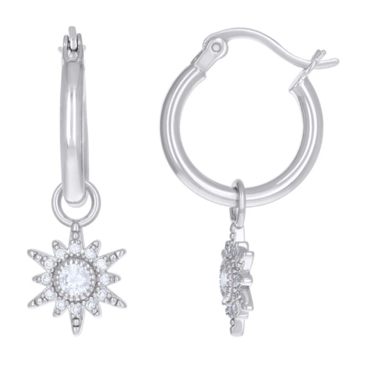 Sterling Silver White Sapphires Starburst Earrings