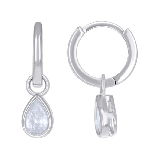 Sterling Silver White Sapphires Pear Shaped Earrings